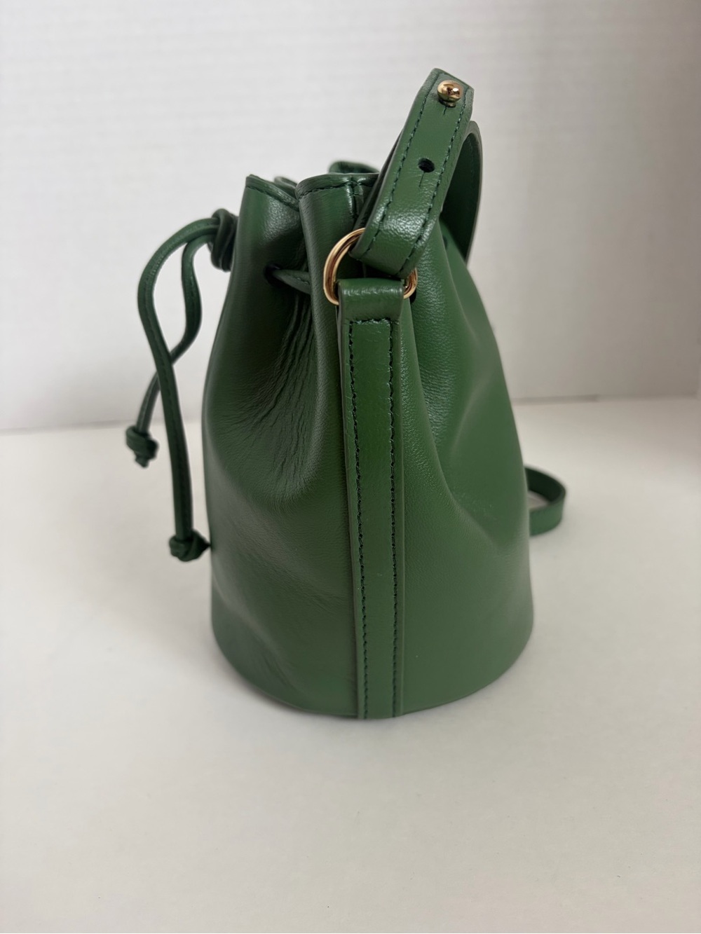 Sezane Nano Farrow Bucket Bag Crossbody Purse Mini Handbag Smooth Leather Green - Picture 7 of 13